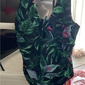 Kona Sol Green and Pink Floral Swimsuit